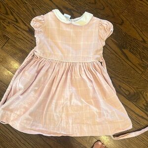 Cotton with corduroy Peter Pan collar light pink plaid with tie in the back